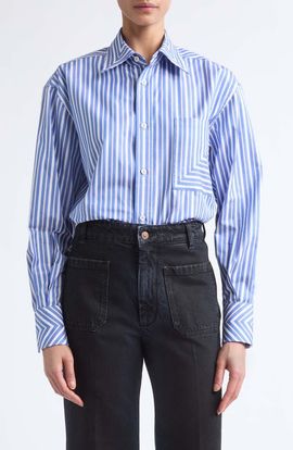 Victoria Beckham Victoria Beckham Pocket Detail Striped Cotton Shirt