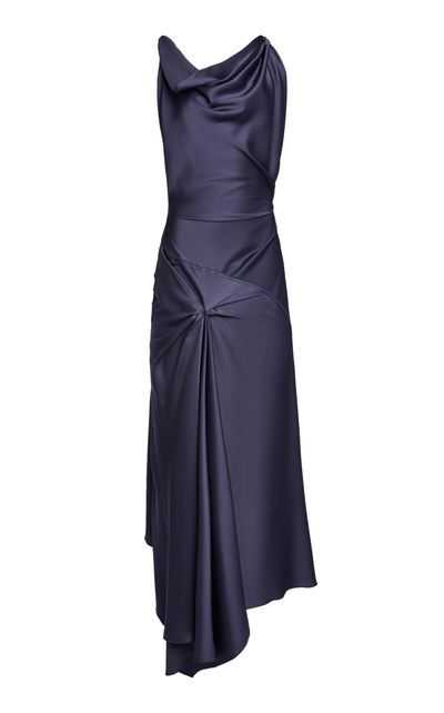 Victoria Beckham - Posy TwistDetail Midi Dress Dark Grey UK 14