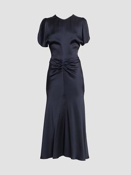 victoria beckham ruched satin midi dress women Gathered satin midi dress - baby pink