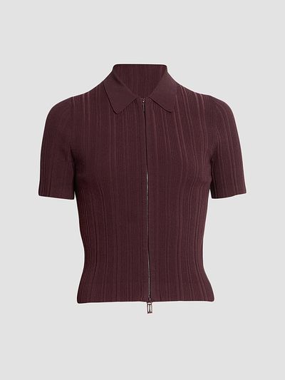 Victoria Beckham Women's Rib-Knit Zip Polo Top