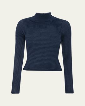 Victoria Beckham Zigzag Knit Mock-Neck Long-Sleeve Top