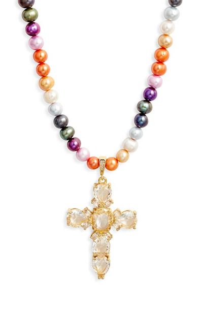 VIDAKUSH VIDAKUSH Cross Pendant Pearl Necklace