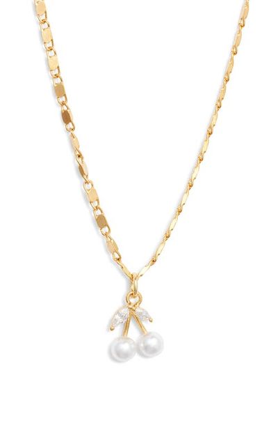 VIDAKUSH VIDAKUSH Faux Pearl Cherry Pendant Necklace