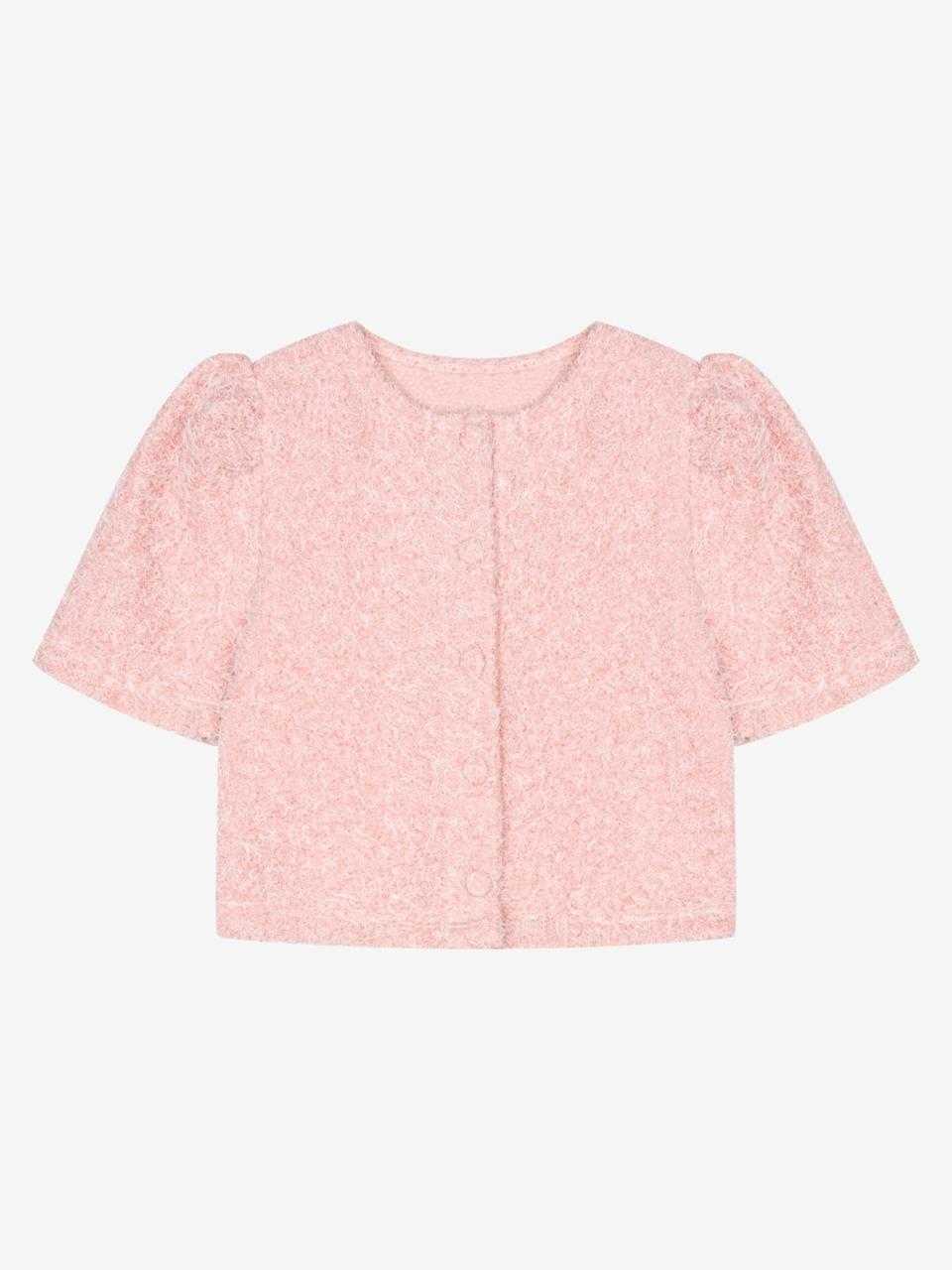 VIKI Boucle Puff Sleeve Short-Sleeve Collarless Jacket (TKJBA2101)