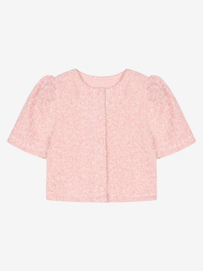 VIKI Boucle Puff Sleeve Short-Sleeve Collarless Jacket (TKJBA2101)