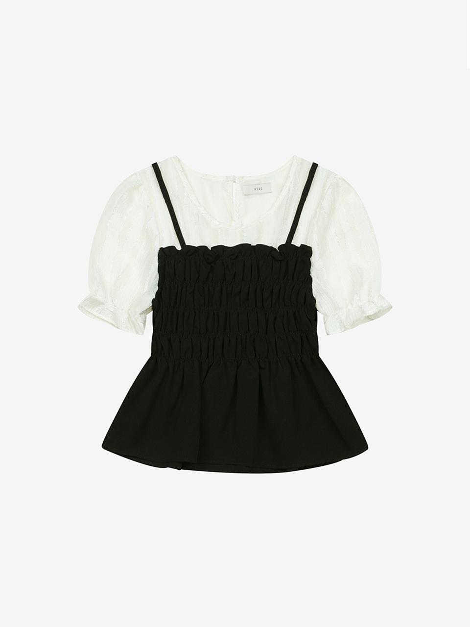 VIKI Bustier Contrast Short-Sleeve Blouse (TKBAE2451)