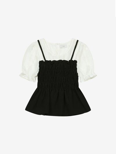 VIKI Bustier Contrast Short-Sleeve Blouse (TKBAE2451)