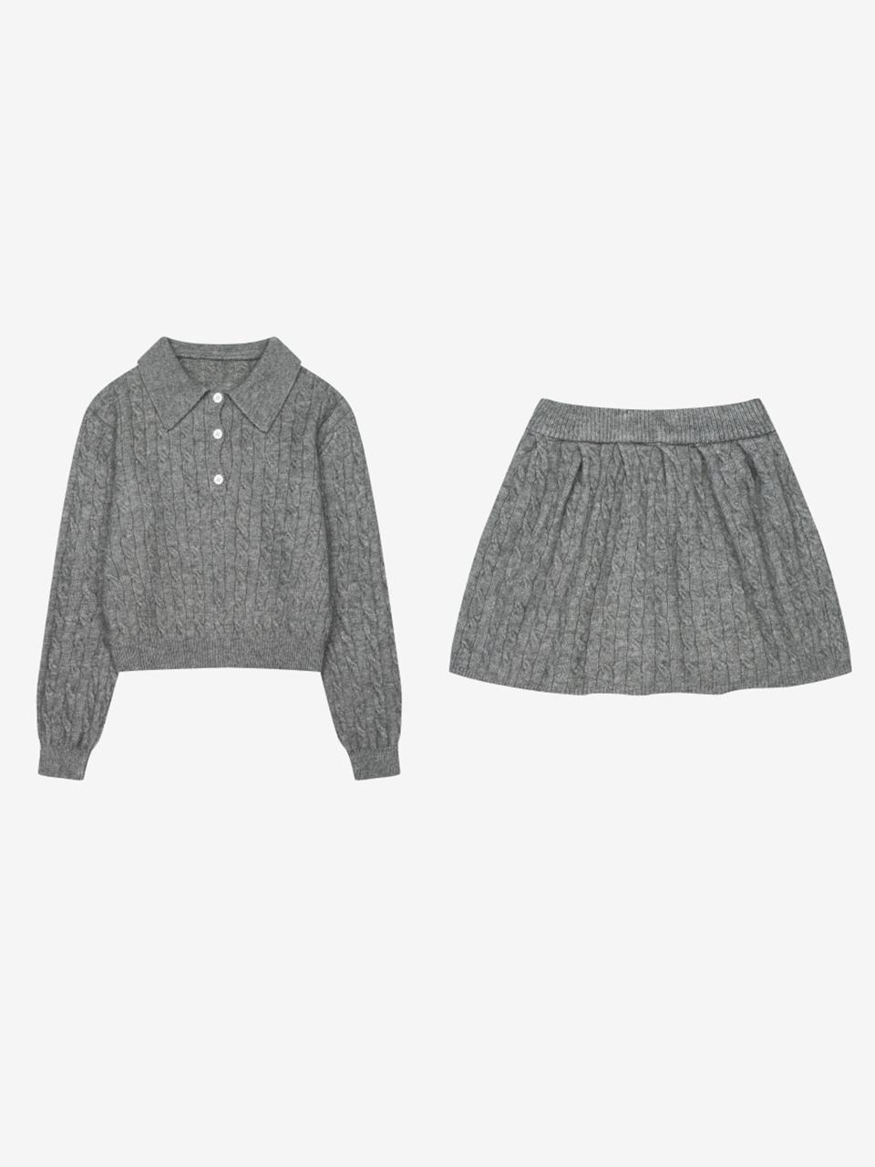 VIKI Cable Knit Flare Two-Piece Set (TKOCA1931)