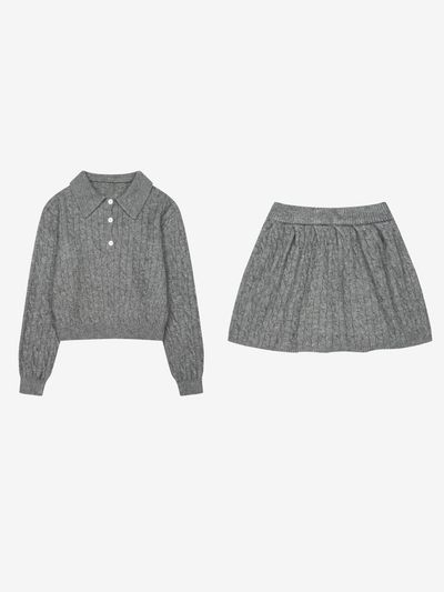 VIKI Cable Knit Flare Two-Piece Set (TKOCA1931)