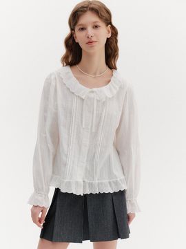 VIKI Cotton Lace Collar Ribbon Blouse (TKBAC2406)