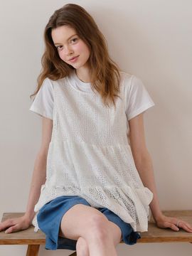 VIKI Crochet Punching Layered Midi Dress (TKVAF2777)