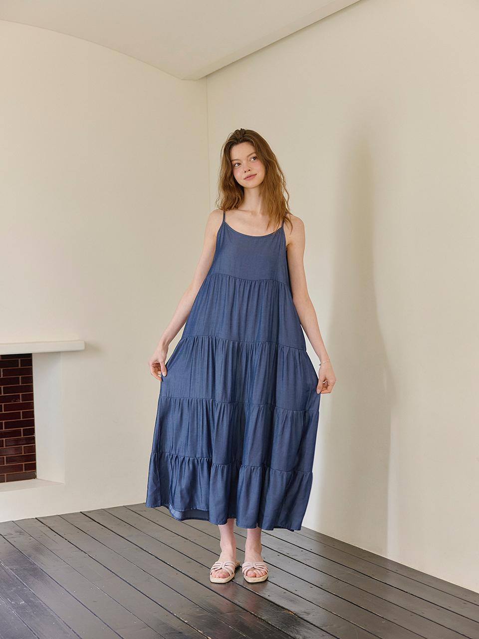 VIKI Denim Cancan Bustier Long Dress (TKOKF2562)