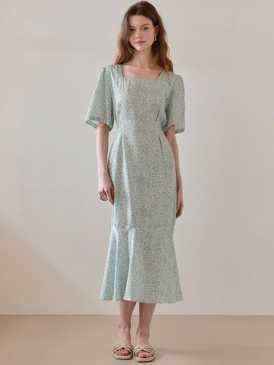 VIKI Floral Square Neck Long Dress (TKOAE2552)