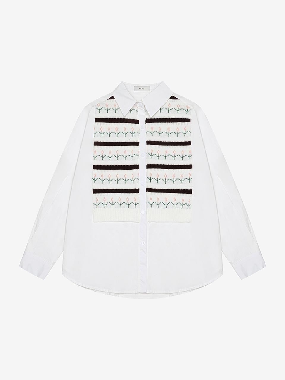 VIKI Knit Color Block Pattern Point Shirt (TKBAA7402)