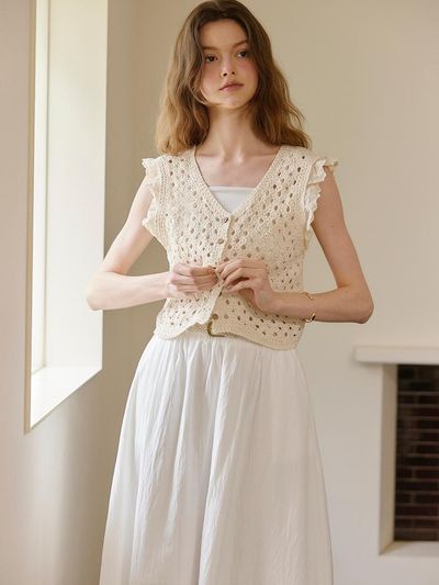 VIKI Lace Frill Perforated Knit Vest (TKVCE2976)