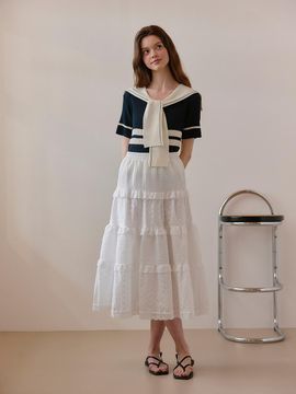 VIKI Mixed Texture Elastic BANDING Tiered Skirt (TKSAE7342)