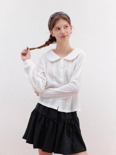 VIKI Perforated Round Collar Cotton-Nylon Blouse (TKBAB2407)