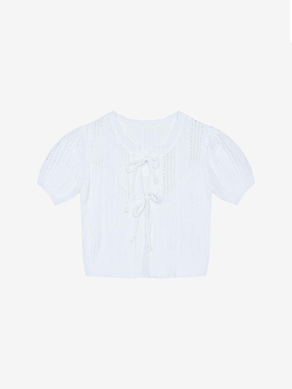 VIKI Scallop Ribbon Short Sleeve Cardigan (TKCCE2988)