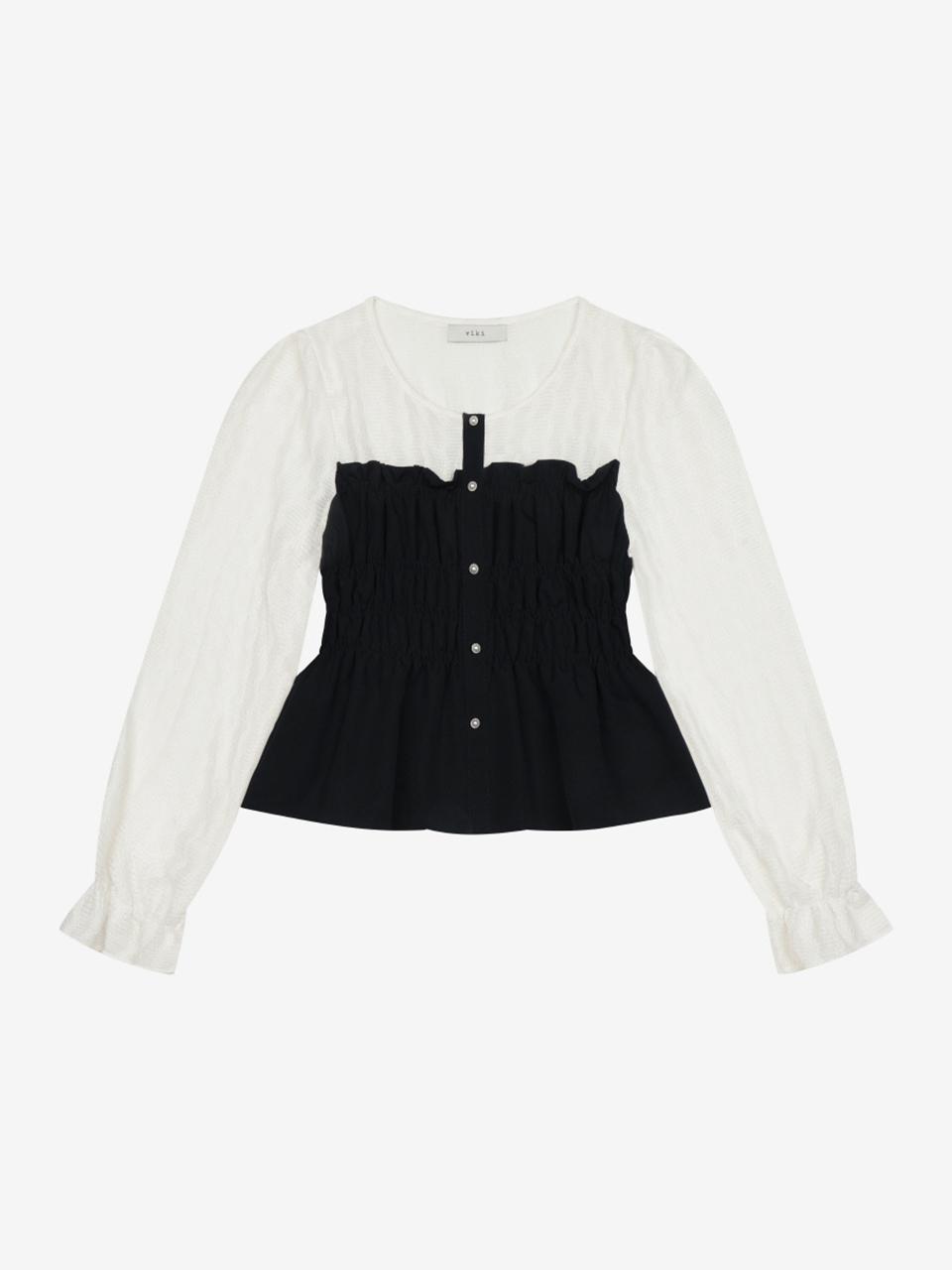 VIKI Smocking Stretch Contrast Lace Blouse (TKBAB7401)
