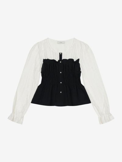 VIKI Smocking Stretch Contrast Lace Blouse (TKBAB7401)