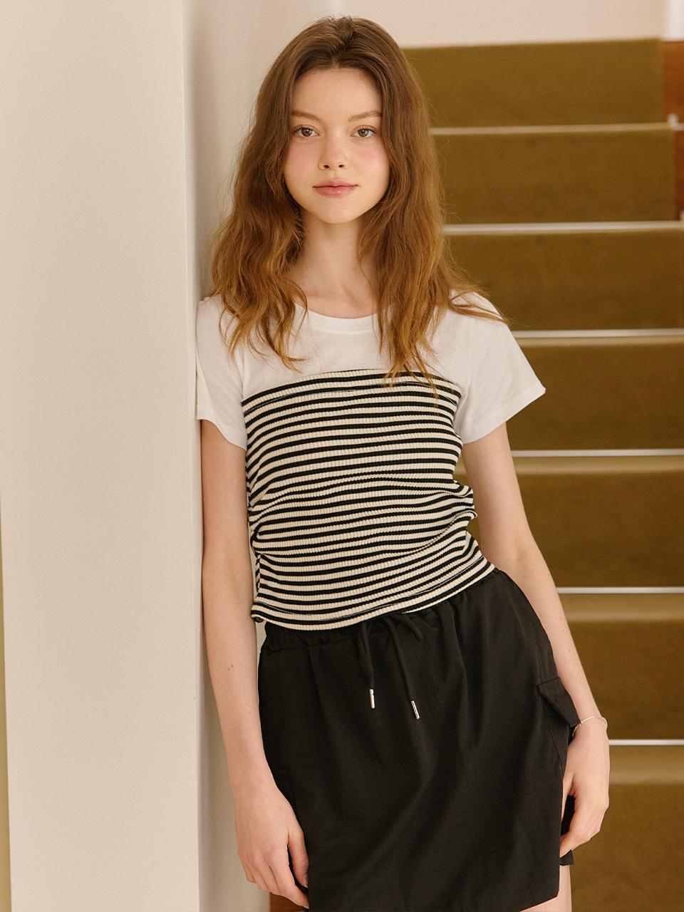 VIKI Striped Layered Shirring Tank & Cami (TKIBE2852)