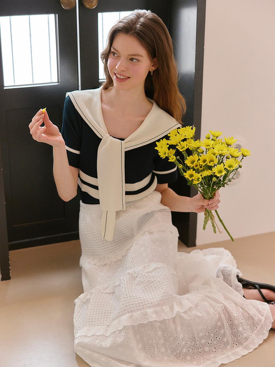 VIKI Striped Sailor Short-Sleeve Knit Pullover (TKUCE2948)