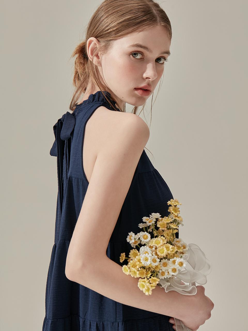 VIKINIVENDER Cynthia Halter Tiered Mini Dress