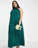 Vila Curve Vila Curve Bridesmaid satin halterneck maxi dress in deep green - 1