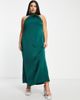 Vila Curve Vila Curve Bridesmaid satin halterneck maxi dress in deep green - 4