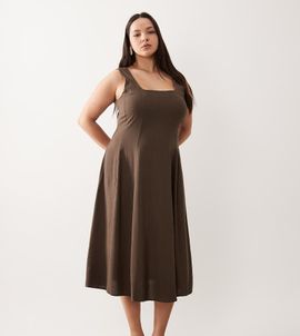 Vila Curve VILA Curve square neck linen-touch midi dress in black