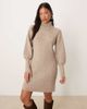 Vila Petite VILA Petite balloon sleeve knit mini dress in heathered natural-pink - 4