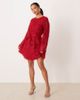 Vila Petite VILA Petite fluffy textured tie waist mini dress in red - 2