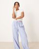 Vila Petite VILA Petite high rise wide leg striped dad pants with turn up cuff in blue - 1