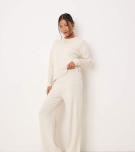 Vila Petite Vila Petite knit pants in cream - part of a set-White