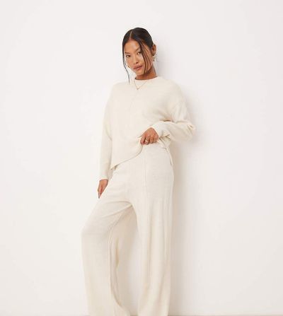 Vila Petite Vila Petite knit pants in cream - part of a set-White