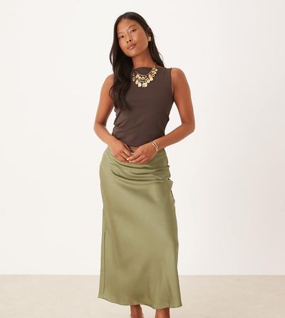 Vila Petite VILA Petite satin maxi skirt in oil green
