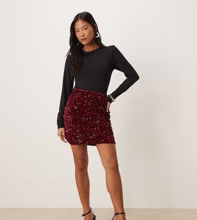 Vila Petite VILA Petite sequined mini skirt in dark red