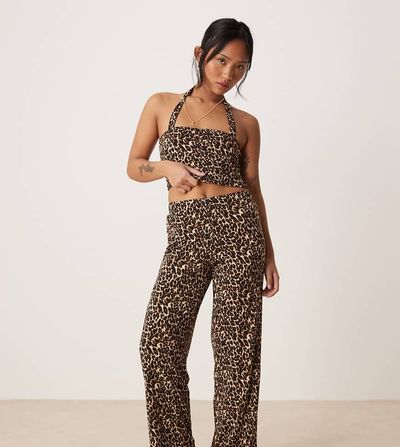 Vila Petite Vila Petite slinky jersey pants in leopard print - part of a set-Multi