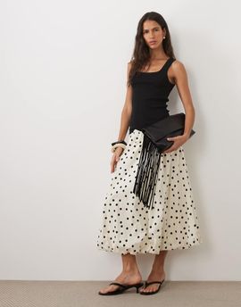Vila VILA balloon hem midi skirt in white and black polka dot print