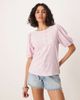 Vila VILA broderie T-shirt with puff sleeve detail in orchid pink - 1