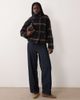 Vila Vila brushed wool-feel short funnel neck jacket in navy and brown check - 1