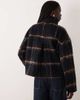 Vila Vila brushed wool-feel short funnel neck jacket in navy and brown check - 3