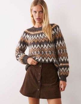 Vila Vila button front cord mini skirt in chocolate brown