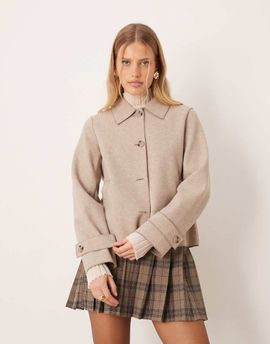 Vila VILA button front short lightweight jacket in natural melange-Neutral