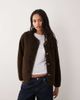 Vila VILA button front teddy jacket in chocolate brown - 4