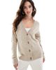 Vila Vila button through cardigan in natural melange-Neutral - 1