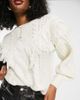 Vila Vila cable knit sweater with frill detail in cream-White - 3