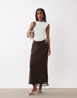 Vila VILA chiffon maxi skirt in chocolate brown