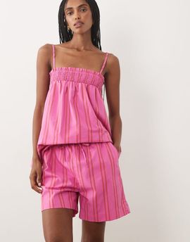 Vila VILA cotton high waist tie front shorts in red and pink stripes - part of a set-Multi