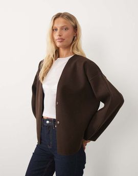 Vila VILA cropped lightweight jacket in chocolate brown